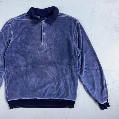 Velour Polo Shirt Hartog Marines Mens VTG 70s L USA Blue 1970s Rockabilly Worn