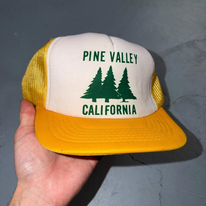 Pine Valley California VTG Hat Baseball Cap Snapback Trucker Yellow Trees 1980s
