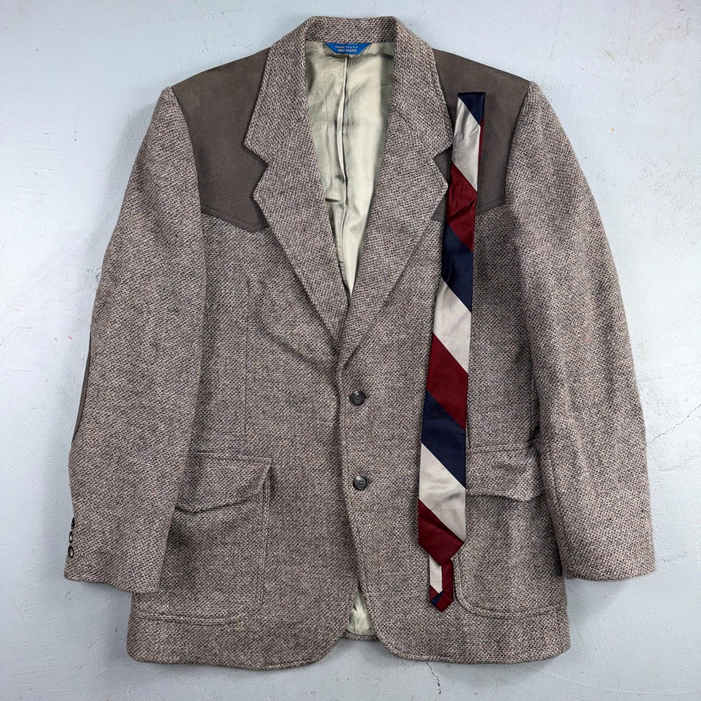 Pendleton Western Blazer Vintage Mens 42L USA Long Wool Gray Tweed Elbow Suede