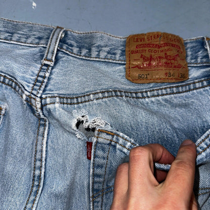 Levis 501 Vintage 90s USA XX Straight Leg Jeans Blue Med Wash 34x36 Act 31x31