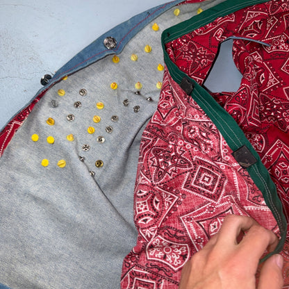 VTG 70s Denim Biker Vest Pins Patches Rare Paisley Hippie Era 1970s Military