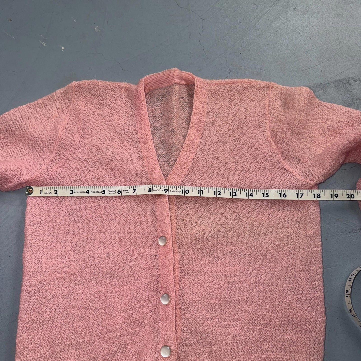 VTG Pink Mohair Cardigan Sweater 50s 60s Fuzzy Knit Button Front Airy Rockabilly