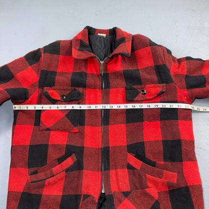 VTG 1960s 60s Cotton Buffalo Plaid Lined Insulated Zip Up Jacket Large Mackinaw