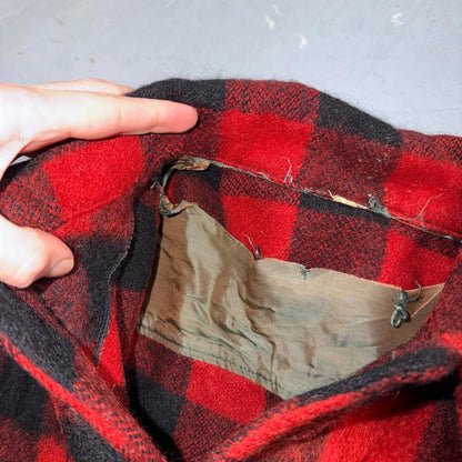 VTG 1950s Wool Buffalo Plaid Mackinaw Heavy Jacket Button Up Mohair Rockabilly