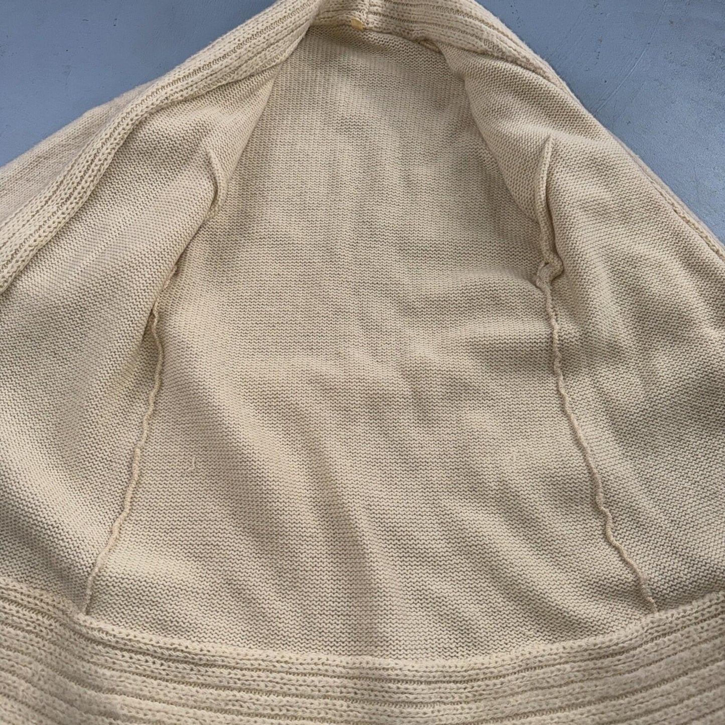 VTG 70s 80s Ribbed Knit Cardigan Open Belted Pockets Beige S/M Boho Chic