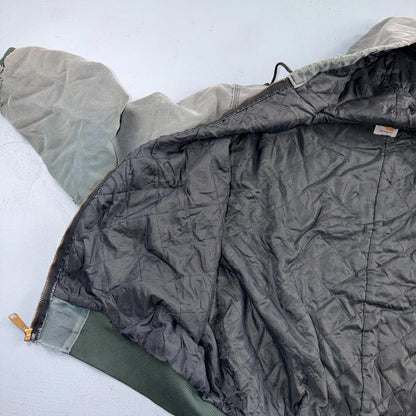 Vintage Carhartt Olive Green Hooded Jacket Bomber Coat Thrashed Faded 90s Y2K