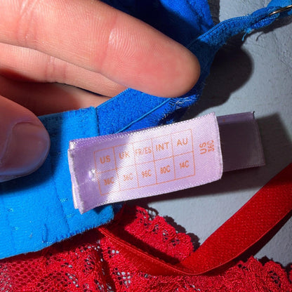 B.Temp’d Women’s Unlined Lace Bra Red Blue Black Purple 36 Lot of 3 C and D