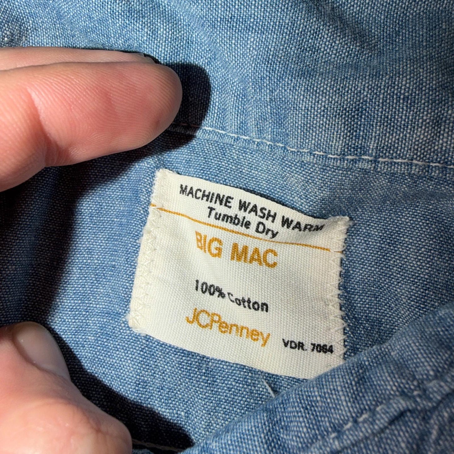 60s 70s Penneys Big Mac Blue Chambray Work Shirt Vest True Vtg Chain Stitch