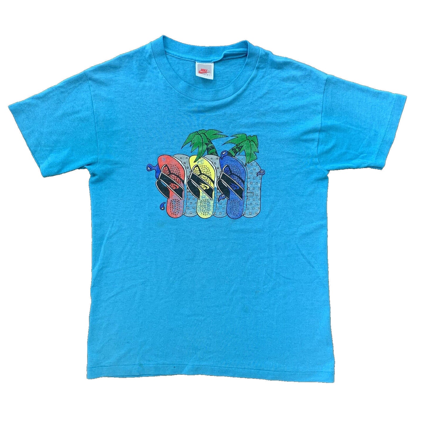 Nike Vintage T Shirt Mens M Palm Beach Waffle Sandals 80s Blue Tag Flordia Rap