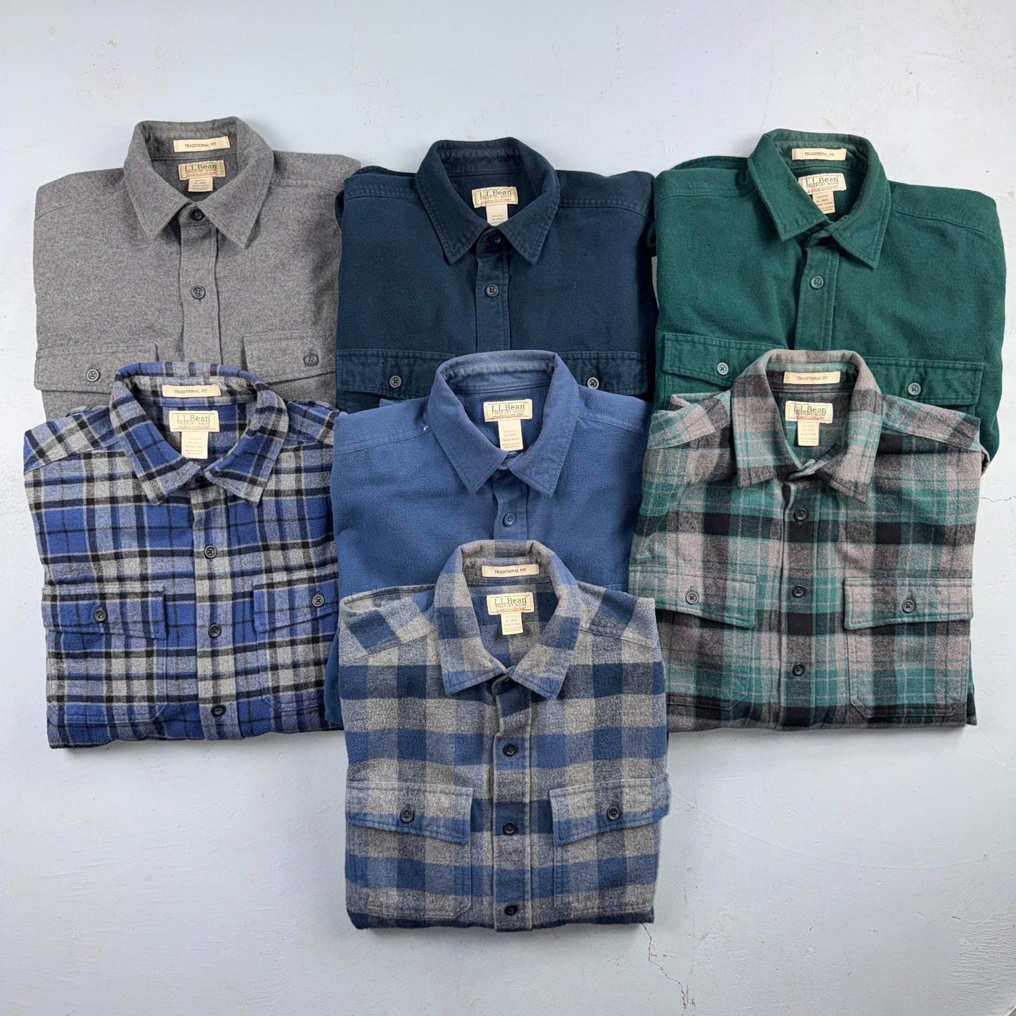 LL Bean Lot of 7 Mens M Shirts Chamois Cloth Flannel Pockets VTG Y2K Heavyweight