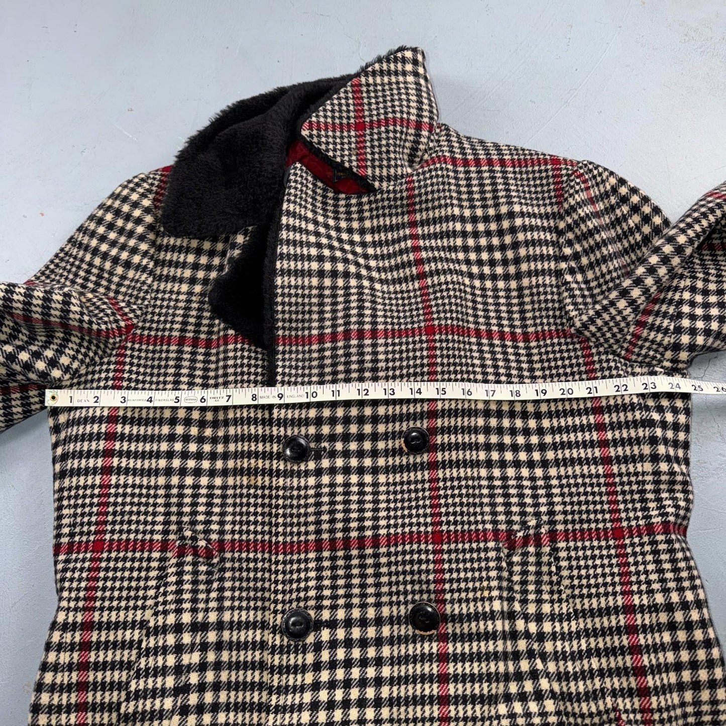 VTG Pendleton Jacket Black Plaid Wool USA Double Breast Chore Car Coat 60s 1960s