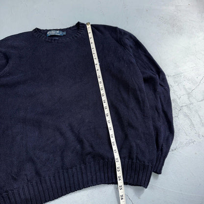 Polo Ralph Lauren Knit Crew Neck Sweater Blue Long Sleeve VTG 90s Cotton Size L