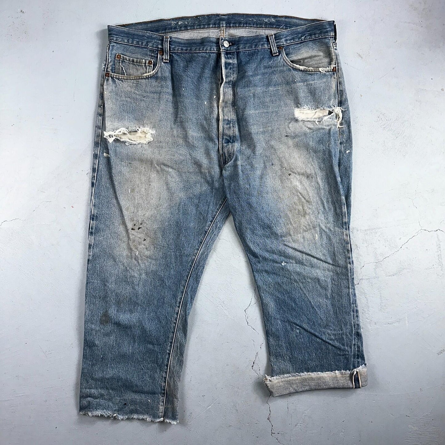 Levis 501 Vintage 80s Redline Selvedge USA XX Jeans Light Wash 48x30 Act 44x26