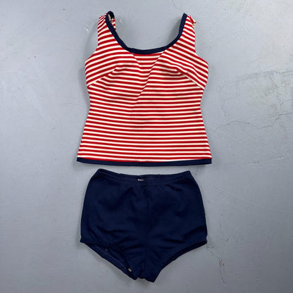 Vintage 1960s Carol Brent Swimsuit Bathing Suit Built In Bra Pin Up MOD 2 Pc