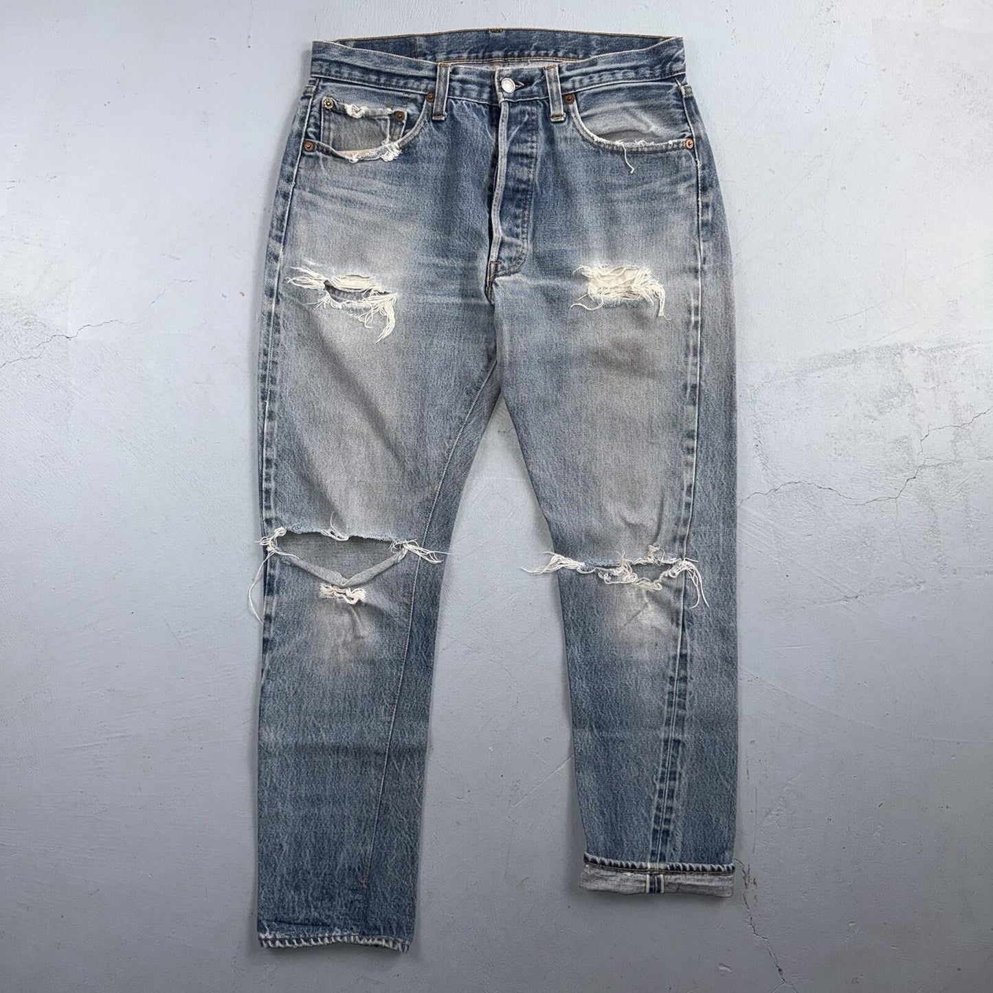 Levis 501 Vintage 80s Redline Selvedge USA XX Jeans Light Wash 31x27 Skinny