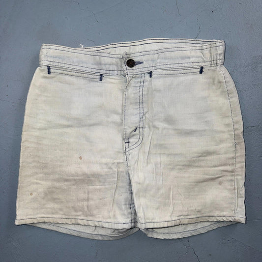 Levis Vintage 70s Corduroy White Tab Cutoff Shorts Faded Blue Thrashed 29 Fit 26