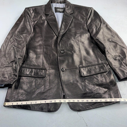 BGSD Mens Black Leather 2 Button Front Collared Jacket Size XL S Lambskin