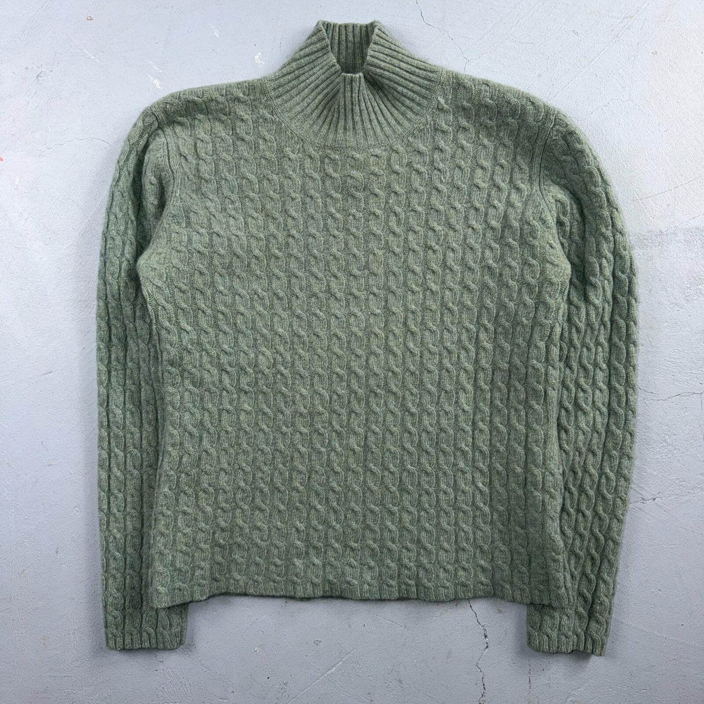 Ralph Lauren Womens M Peplum Green Cable Knit Sweater Wool Cashmere Angora