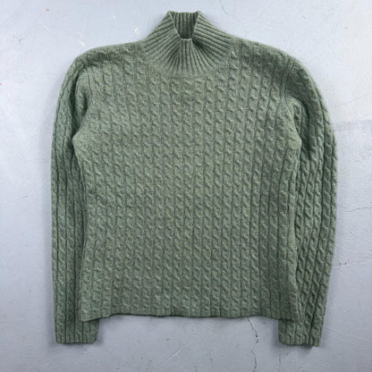 Ralph Lauren Womens M Peplum Green Cable Knit Sweater Wool Cashmere Angora