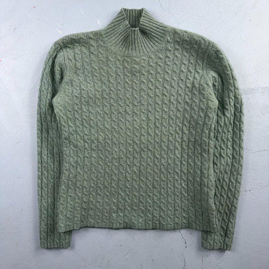 Ralph Lauren Womens M Peplum Green Cable Knit Sweater Wool Cashmere Angora