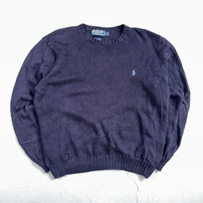 Polo Ralph Lauren Knit Crew Neck Sweater Blue Long Sleeve VTG 90s Cotton Size L