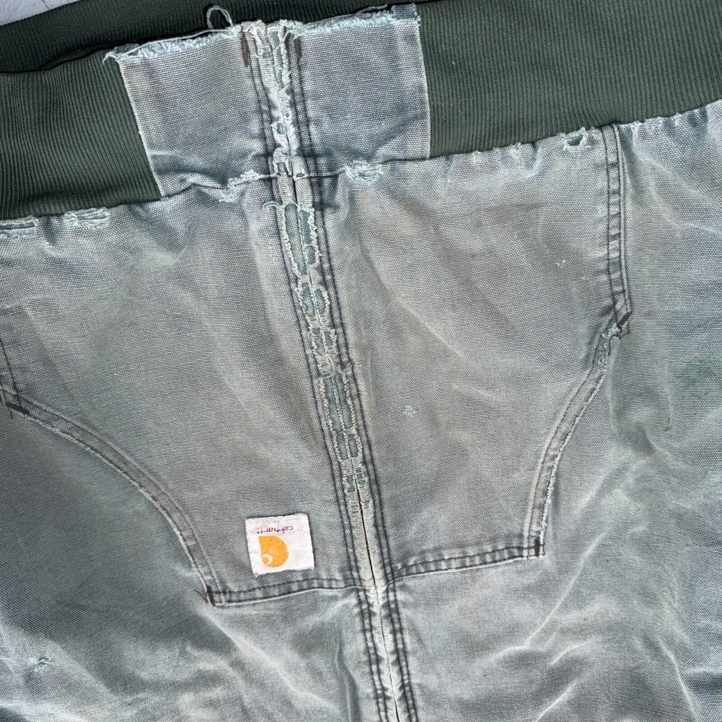 Vintage Carhartt Olive Green Hooded Jacket Bomber Coat Thrashed Faded 90s Y2K