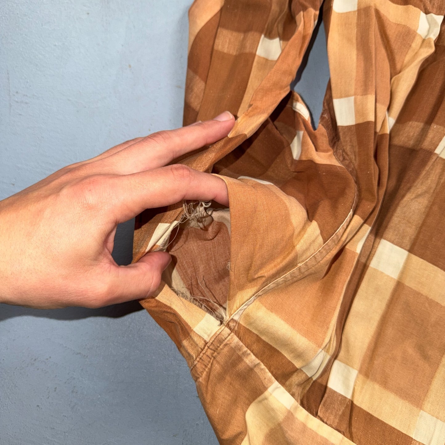 VTG 40s Deer Creek Brown Plaid Loop Collar Button Shirt Rockabilly Sanforized