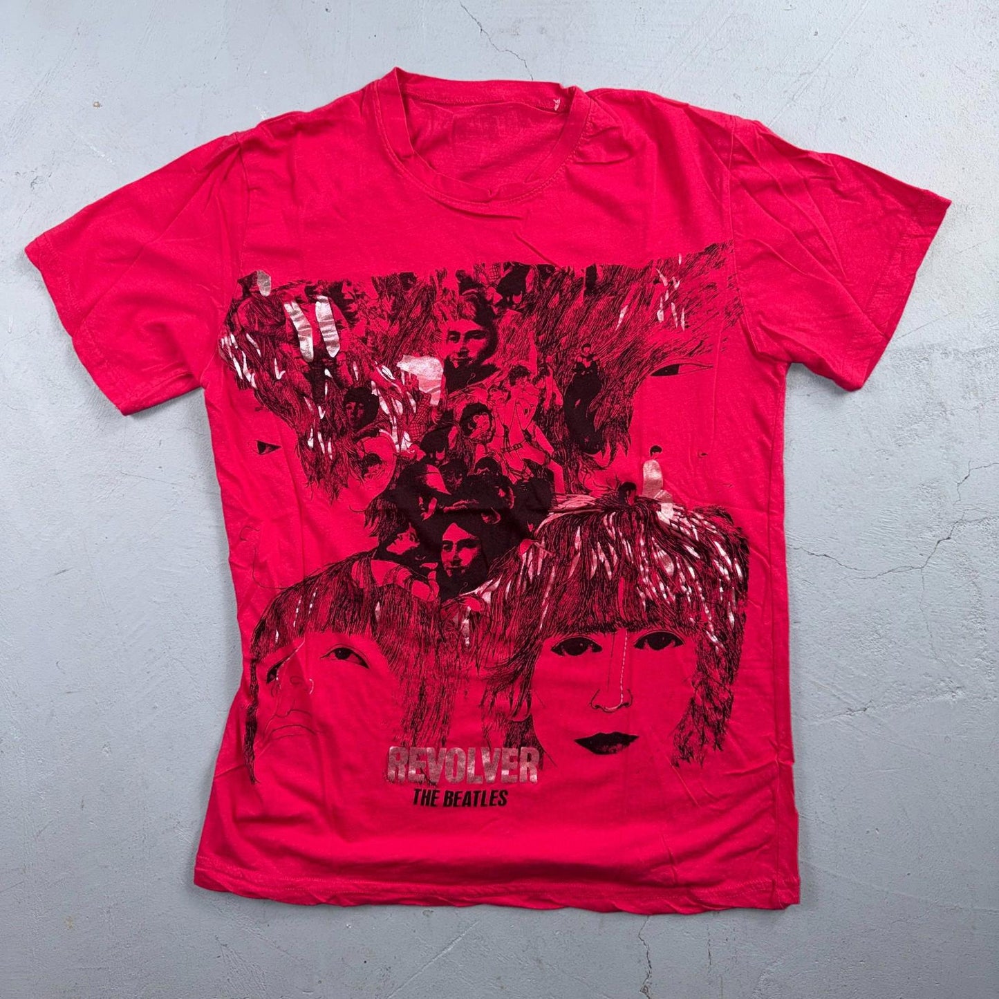 Womens Pink Beatles Revolver  T-Shirt Retro Music Tee Vintage Rock Y2K Girlie