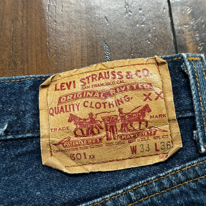 VTG 90s Levis 501 Button Fly 33x36 USA Tag Jeans Straight Wash Blue XX Act 30x31