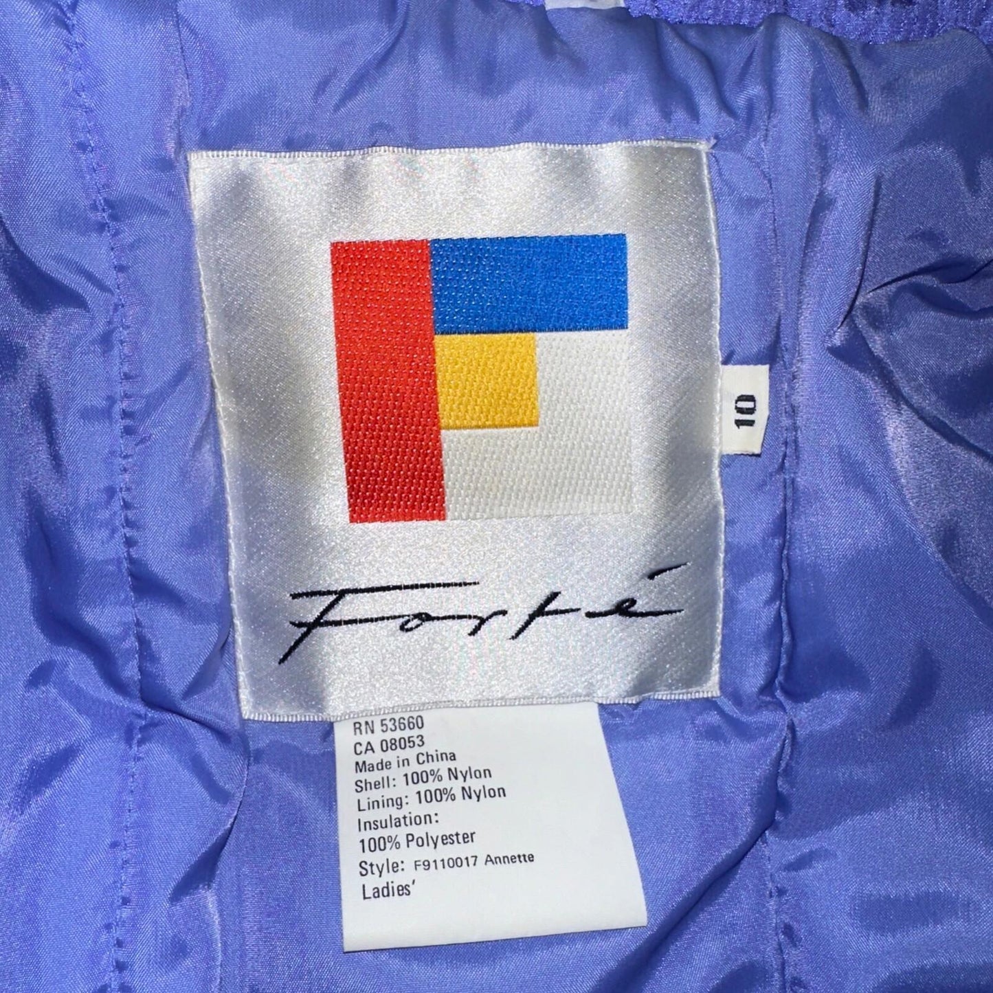Vintage Forte Puffer Jacket Snow Ski Purple 80s Mock Collar Woman's Sz 10