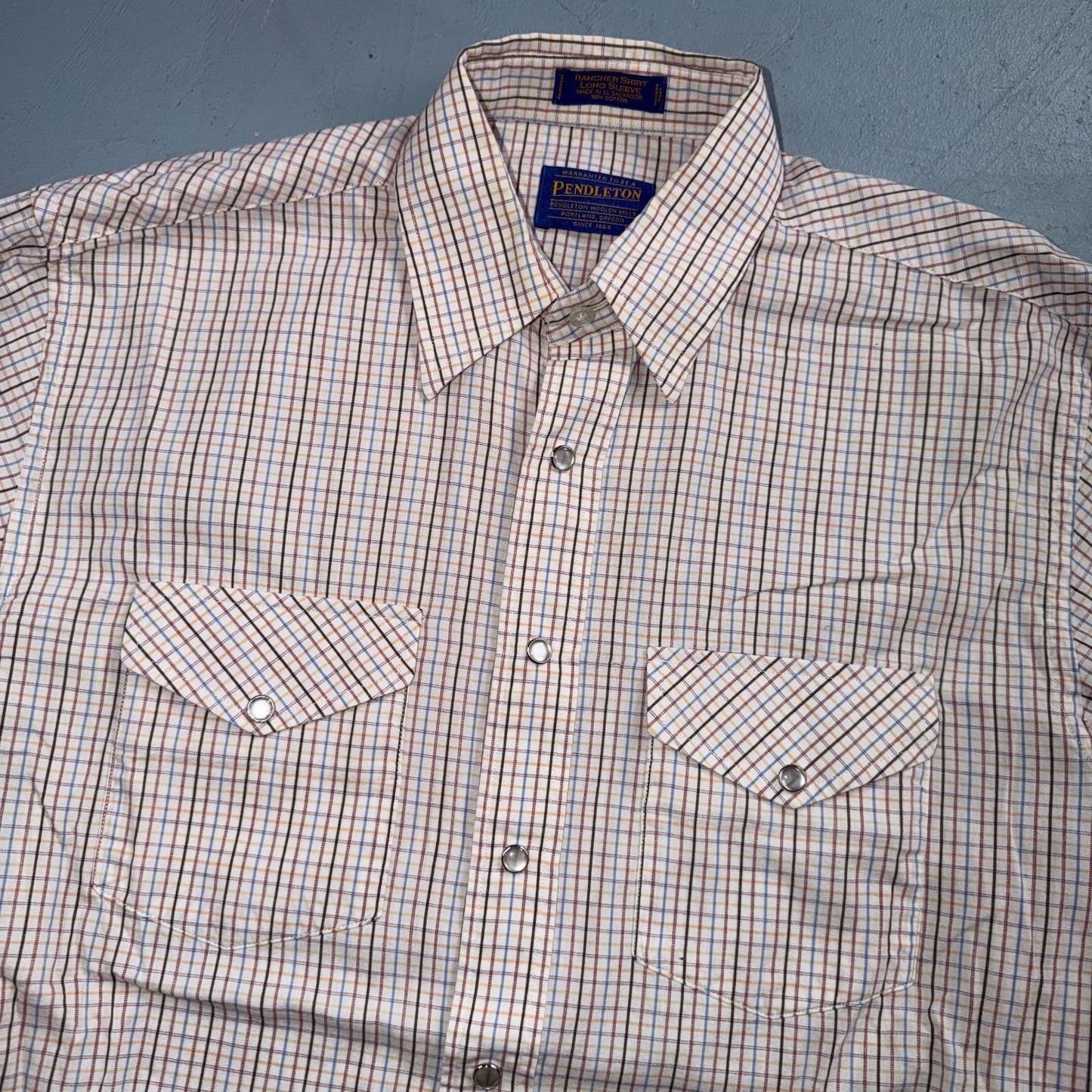 Pendleton Rancher Pearl Snap Western Shirt Men’s M White Plaid Cotton Rancher