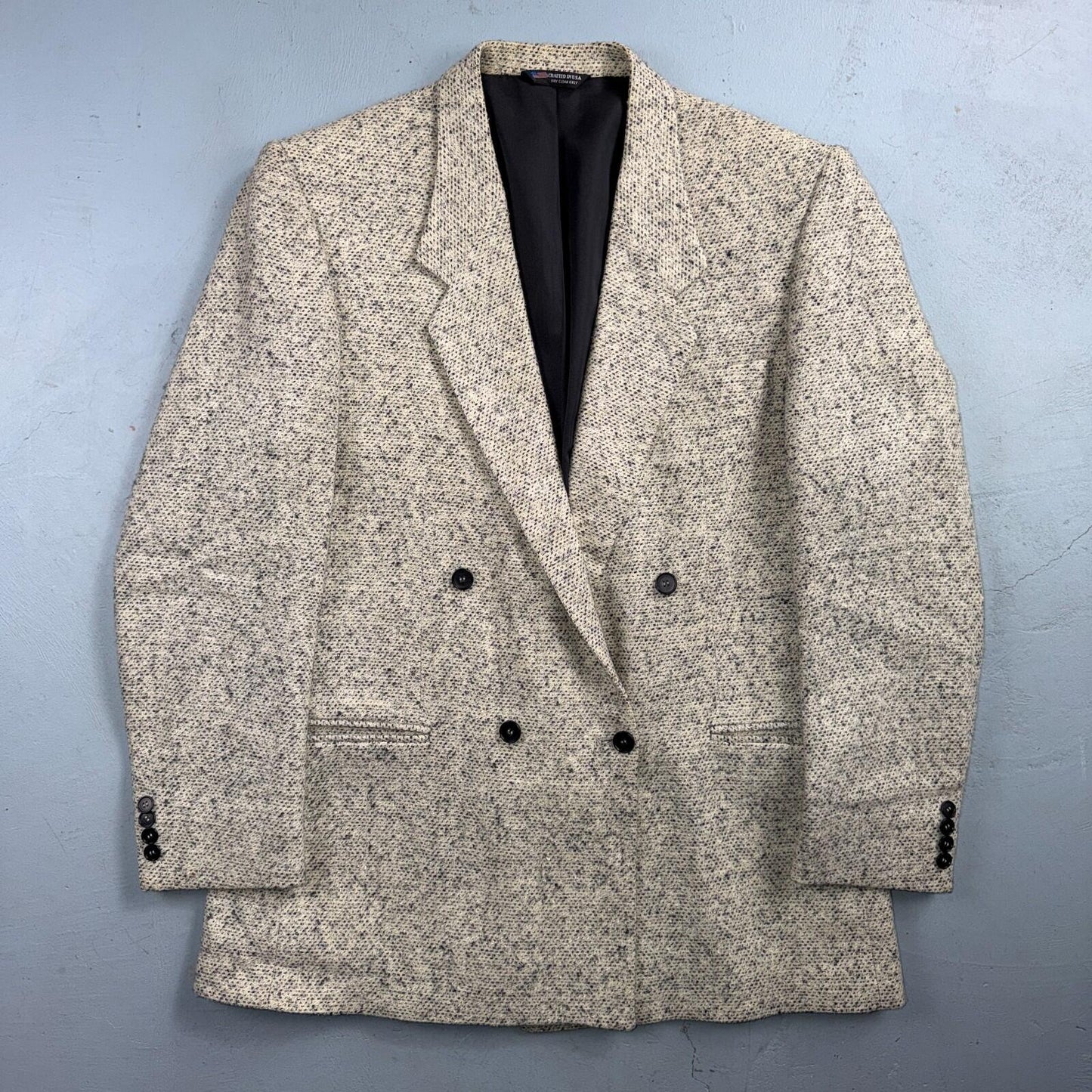 Vintage Blazer Shryocks Double Breast Mens 42 Wool Tweed Sport Suit Coat 80s