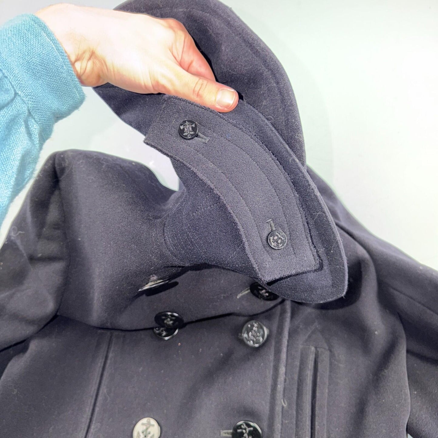 Vintage 40s WWII US Naval Clothing Factory 10 Button Navy Wool PeaCoat Military