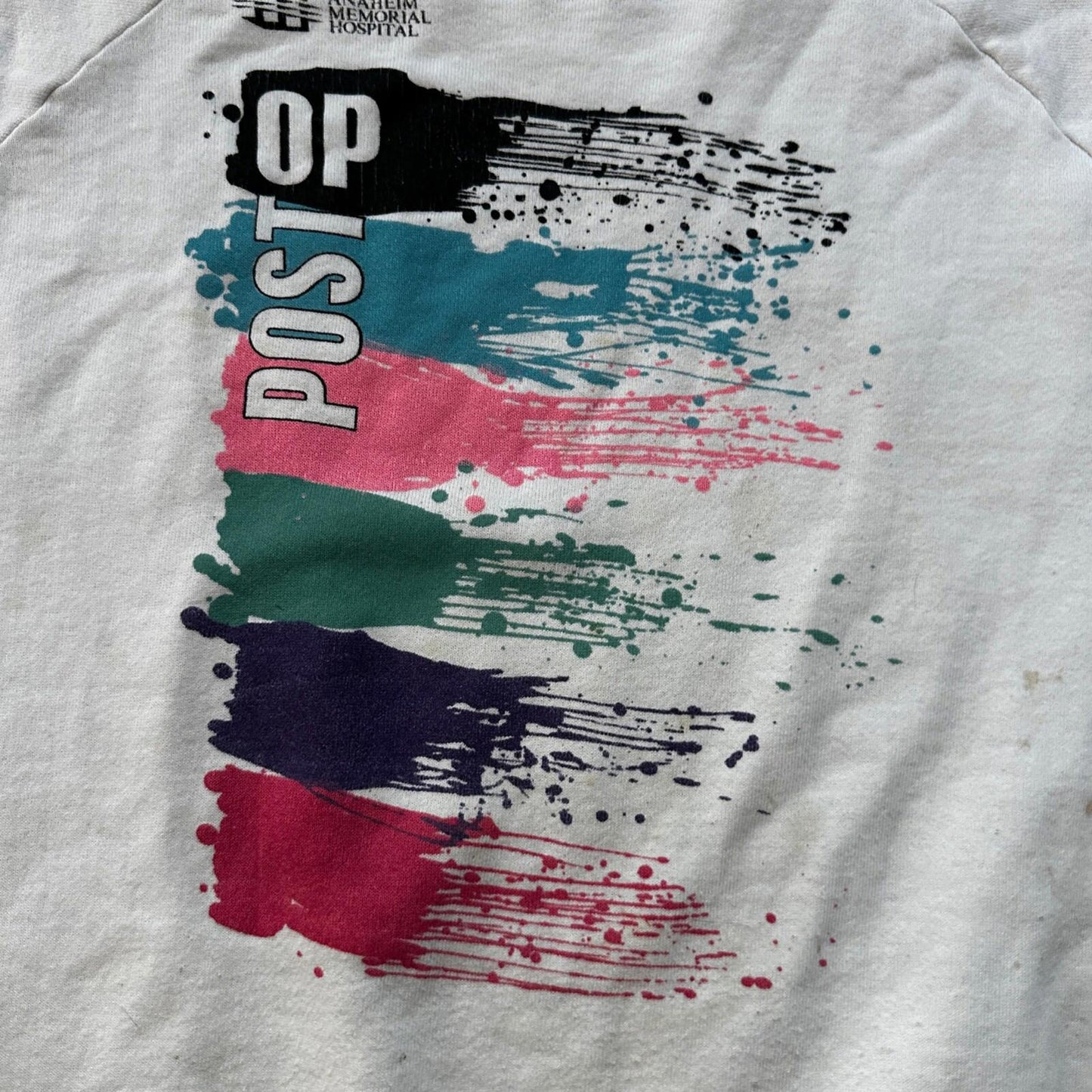 VTG Anaheim Crewneck Sweatshirt 1980s Post Op Hospital Paint Splatter Graphic
