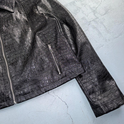 Bagatelle Black Leather VTG Jacket Womens Large Short Biker Cropped Racer Y2K