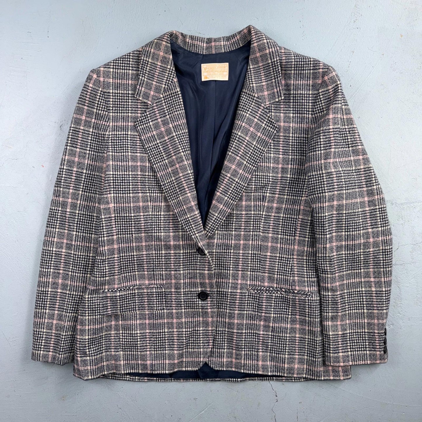 Pendleton 100% Virgin Wool Blazer Womens 16 Gray Plaid One Button Pockets
