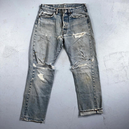 Levis 501 Vintage 80s Redline Selvedge USA XX Jeans Thrashed 33x33 Act 31x30
