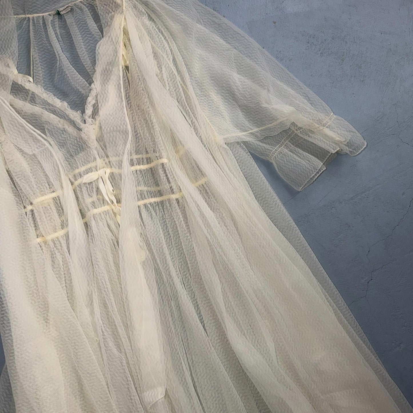 VTG 1950s 3PC Amourelle White Chiffon Slip Dress Robe Bottoms Set Sheer 50s Rare