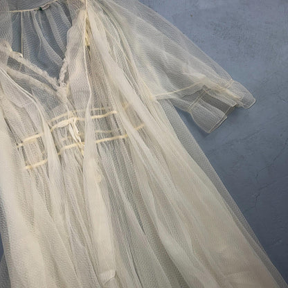 VTG 1950s 3PC Amourelle White Chiffon Slip Dress Robe Bottoms Set Sheer 50s Rare