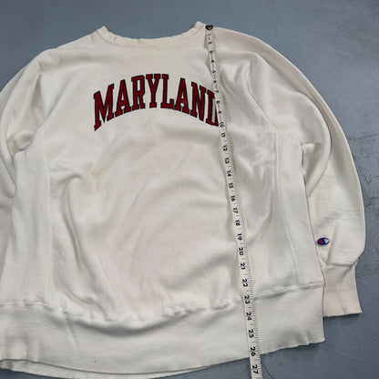 VTG 80s Champion Reverse Weave Crewneck Sweatshirt White USA Maryland College