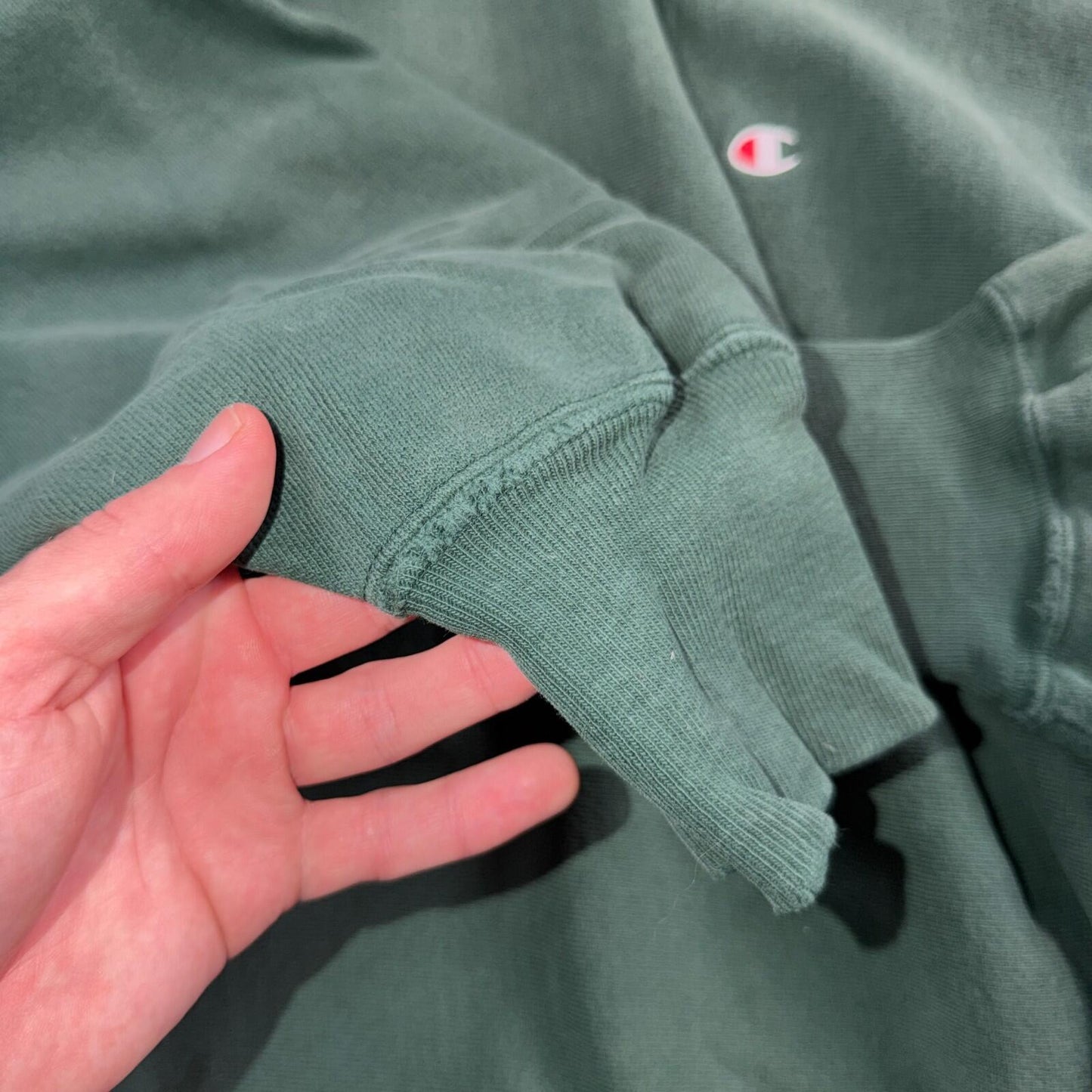 Vintage Champion 90s USA Green Reverse Weave Sweatshirt Blank XL Gusset Jumper