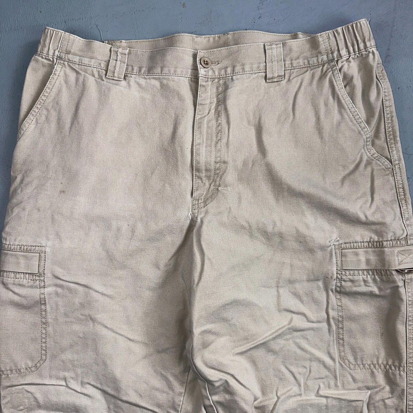 Vintage LL Bean Mens 36x30 Light Stonewashed Cargo Pants Trousers Beige 90s