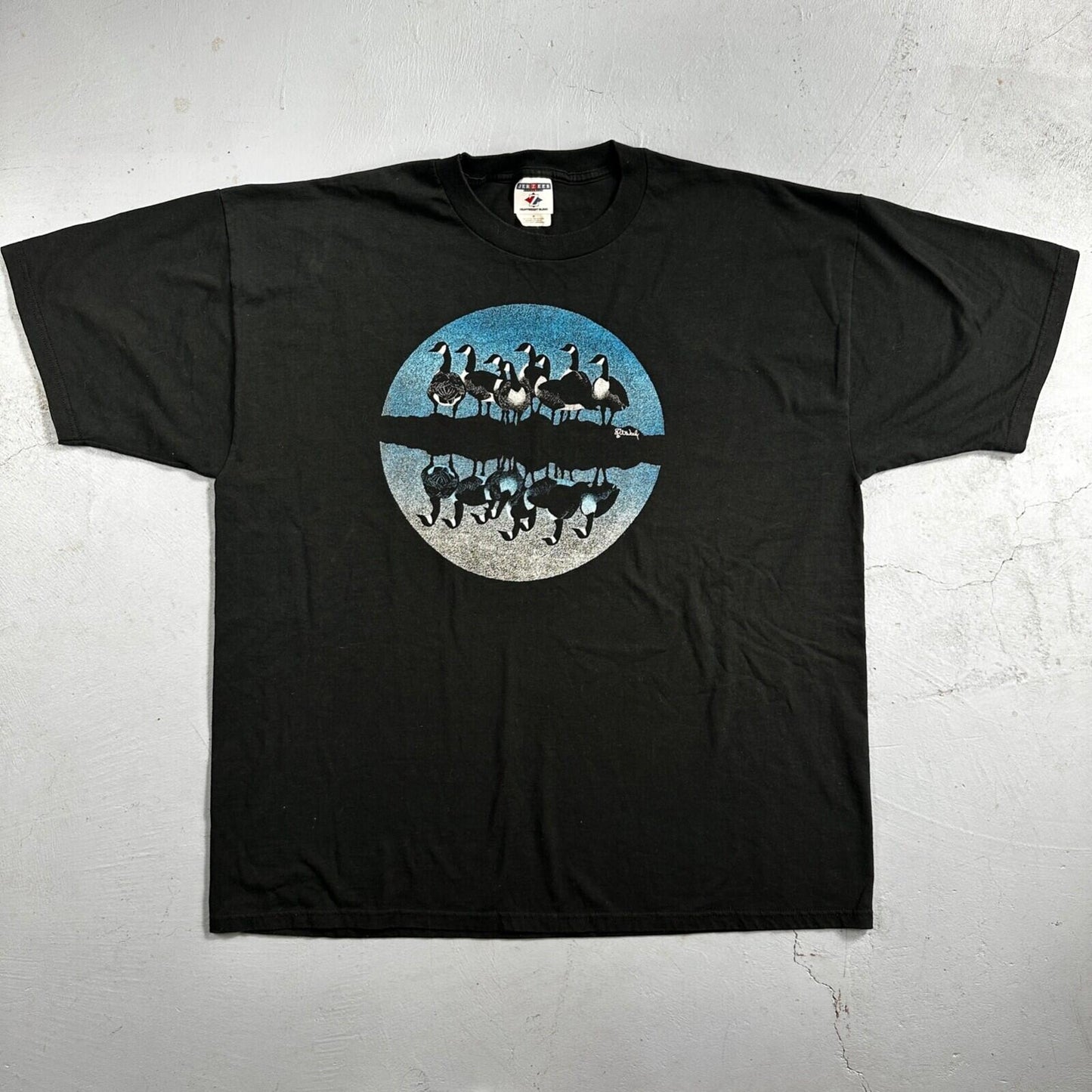 Art Geese Duck 90s VTG T Shirt Debby Neely Charles Perdew October Moon Reflect