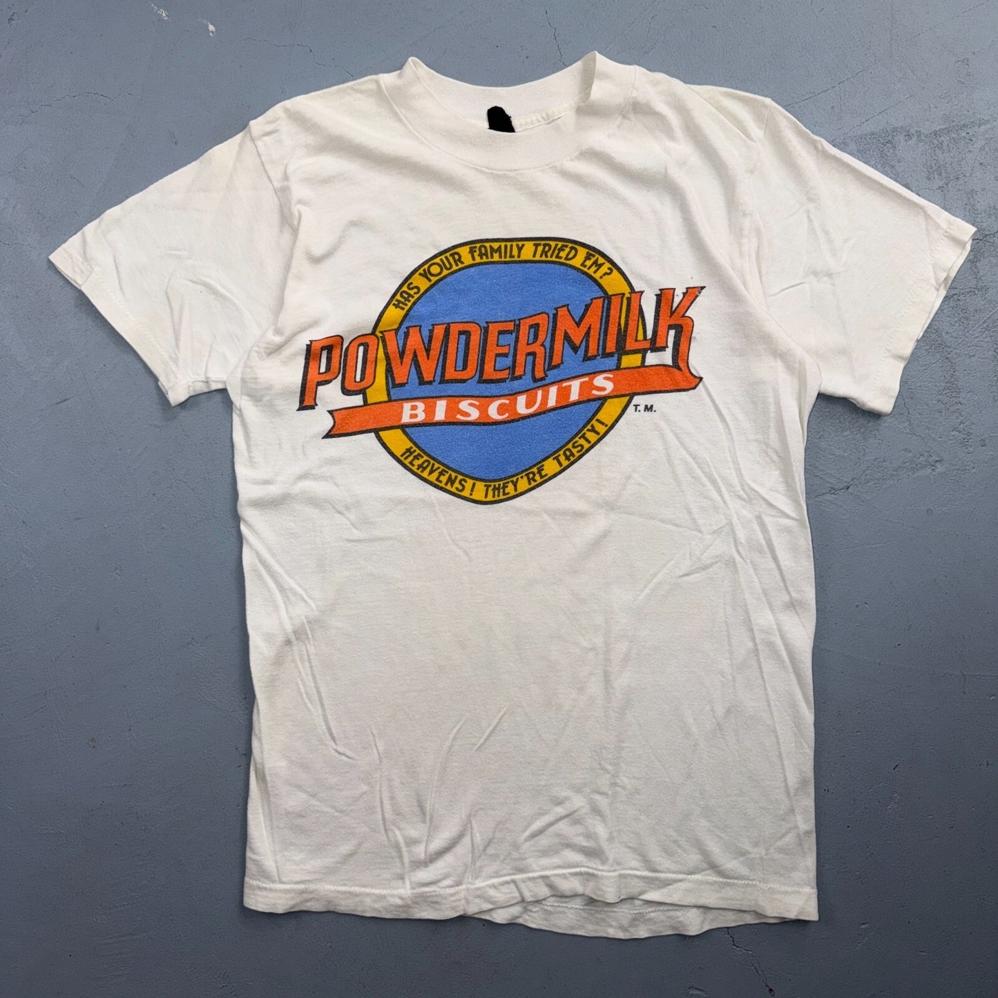 VTG 70s Powdermilk Biscuits Graphic T Shirt Has Your Family Food Promo Rare 1970