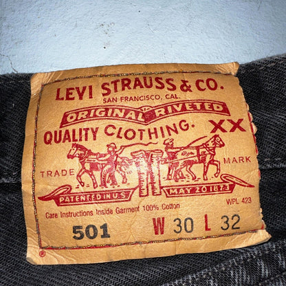 Levis 501 Vintage Y2K XX Straight Leg Jeans 90s Black Wash 30x32 Act 28x30