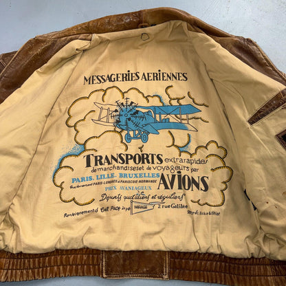 Vintage Leather Jacket Mirage G-1 Flight Size 46 80s Brown Patina Map Line Heavy