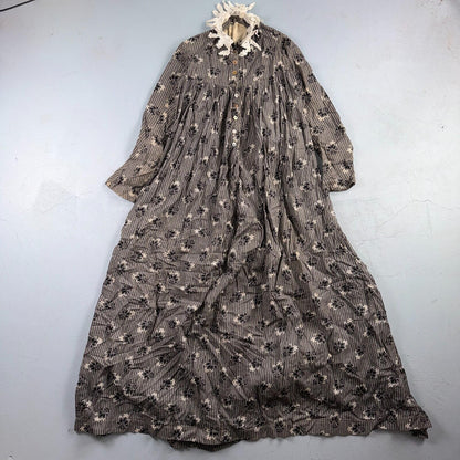 Antique Edwardian 1800s Calico Day Dress House Farm Dress Victorian 1900s Lace