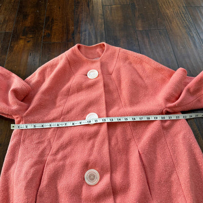VTG 70s Overcoat Coat Pink Wool Union Made Pom Pom Northfield Rockabilly 1970s