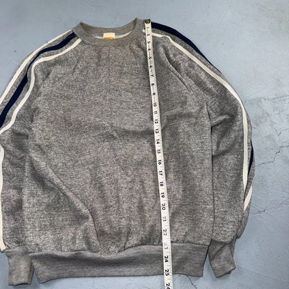 1980s Gray Sweatshirt 80s VTG Crewneck Gym Raglan Jumper Striped Rayon Medium