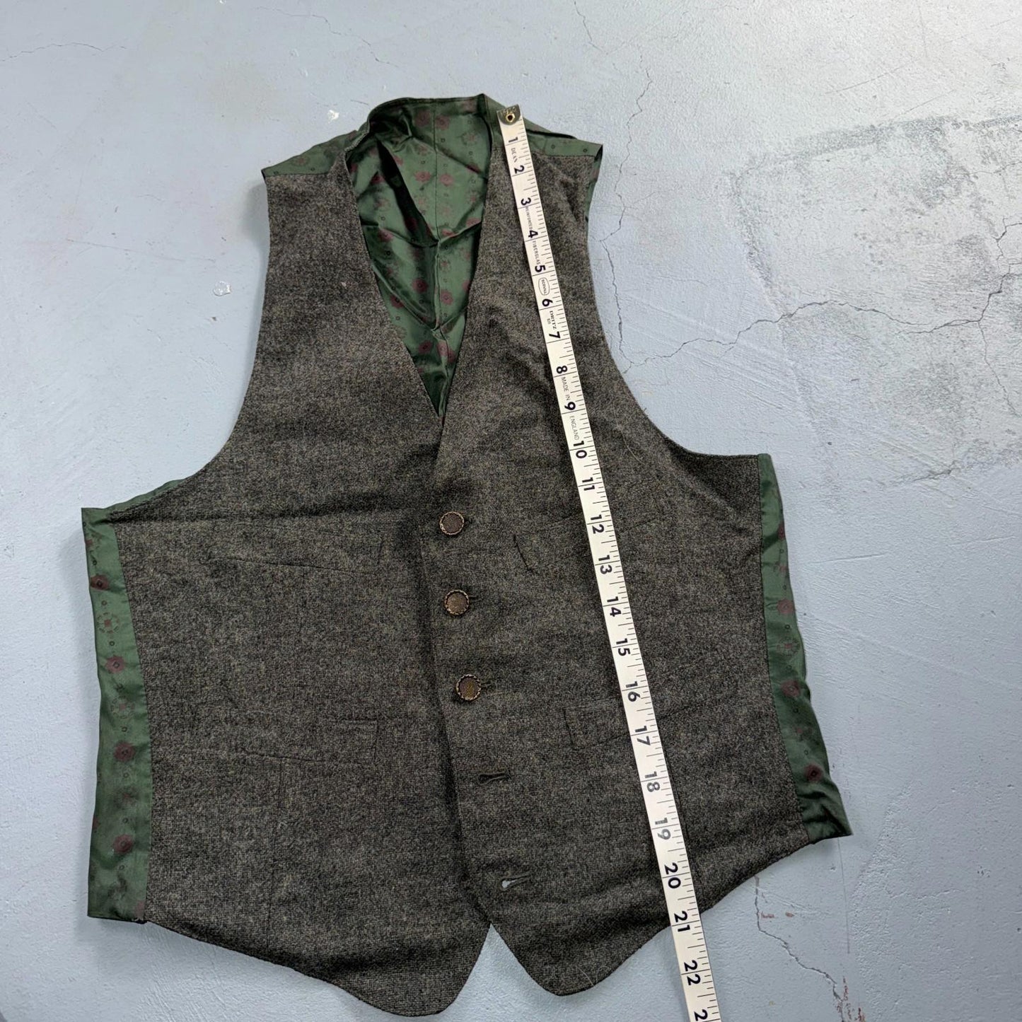 VTG Vest Mens Gray Green Waistcoat Size S 1940s 1950s Double Sided Rare Suit